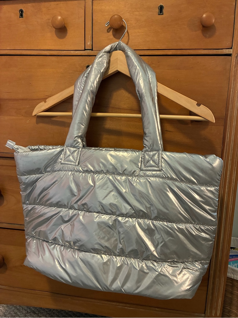 GAP Quilted Metallic Silver Tote Bag